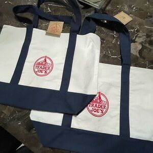 2 Trader Joe's Navy and White Tote